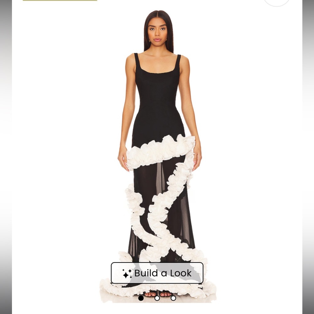 NBD black and white ruffle gown